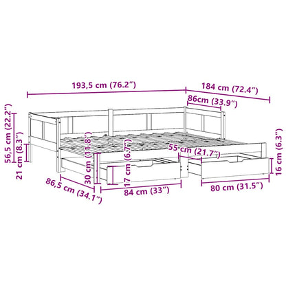 Tagesbett Ausziehbar mit Schubladen ohne Matratze 90x190 cm