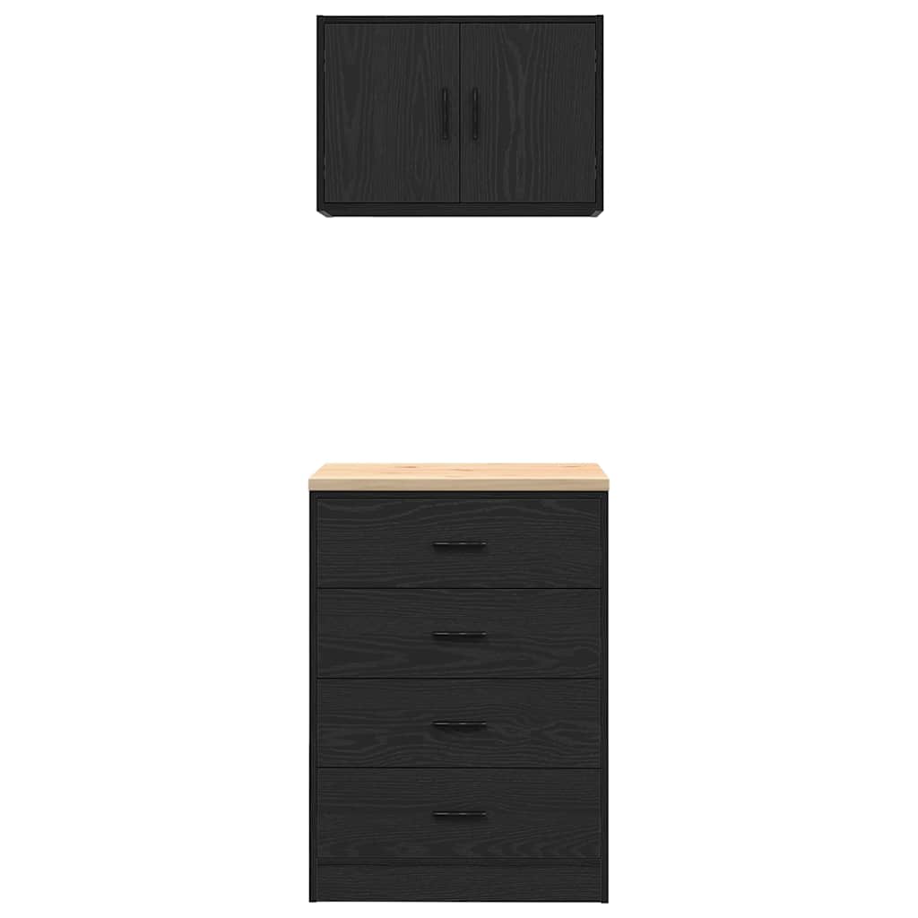 Garagenschränke 2 Stk. Schwarz Holzwerkstoff