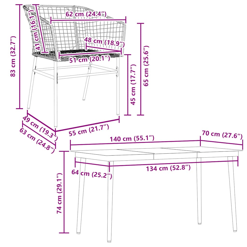 5-teiliges Garten-Esszimmerset aus schwarzem Polyrattanglas