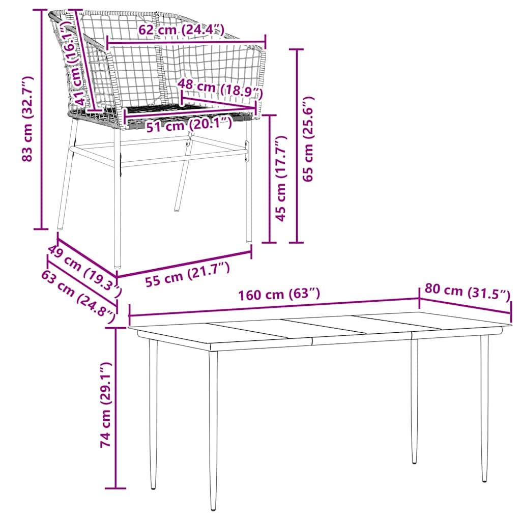 7-teiliges Garten-Esszimmerset Braunes Polyrattanglas