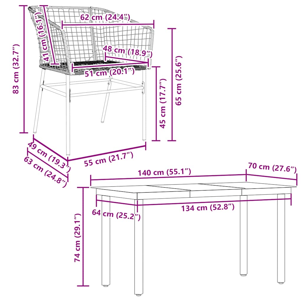 5-teiliges Garten-Esszimmerset aus schwarzem Polyrattanglas