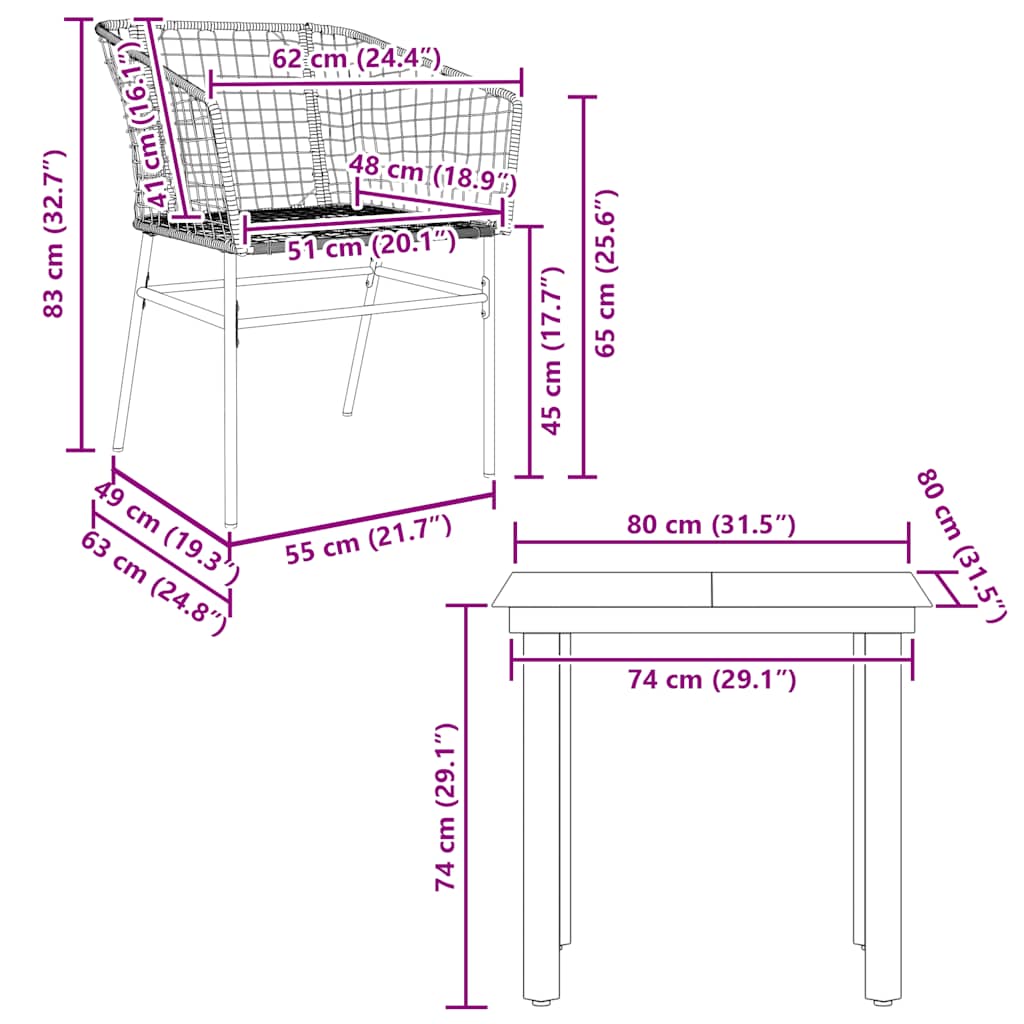 3-teiliges Garten-Esszimmer-Set Braunes Polyrattanglas