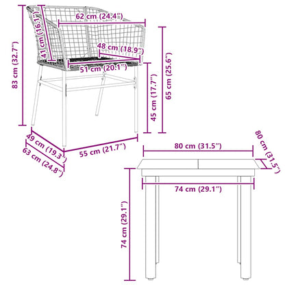 3-teiliges Garten-Esszimmer-Set Braunes Polyrattanglas