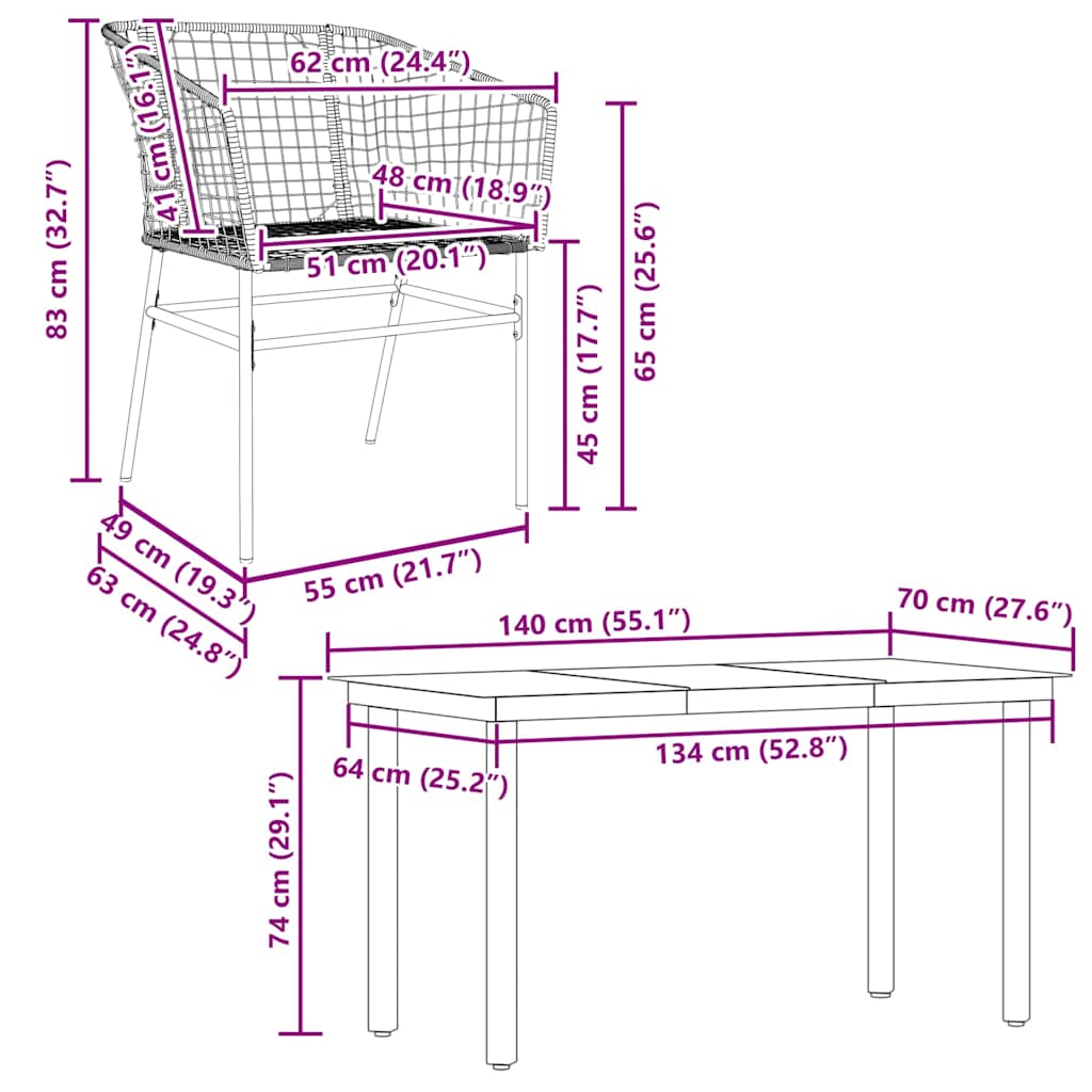 5-teiliges Garten-Esszimmerset Braunes Polyrattanglas