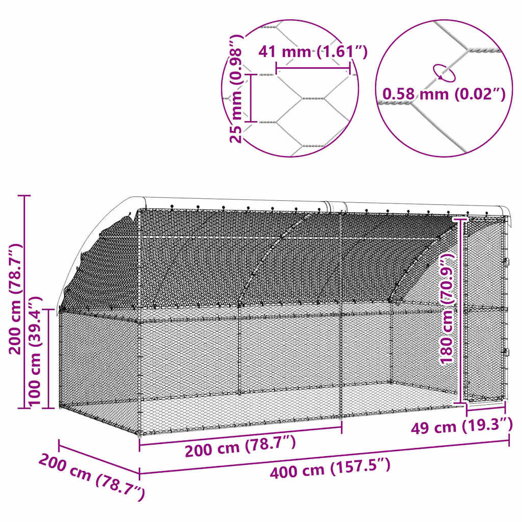 Hühnerkäfig 2 pcs Silber 400 x 200 x 198,5 cm Verzinkter Stahl
