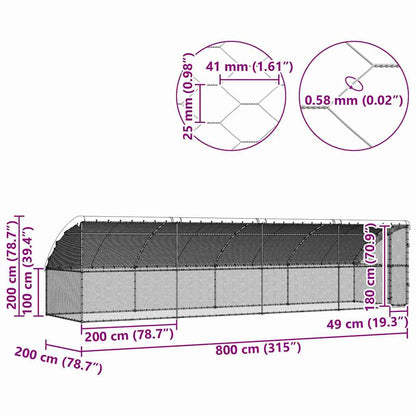 Hühnerkäfig 4 pcs Silber 800 x 200 x 198,5 cm Verzinkter Stahl