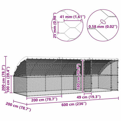 Hühnerkäfig 3 pcs Silber 600 x 200 x 198,5 cm Verzinkter Stahl