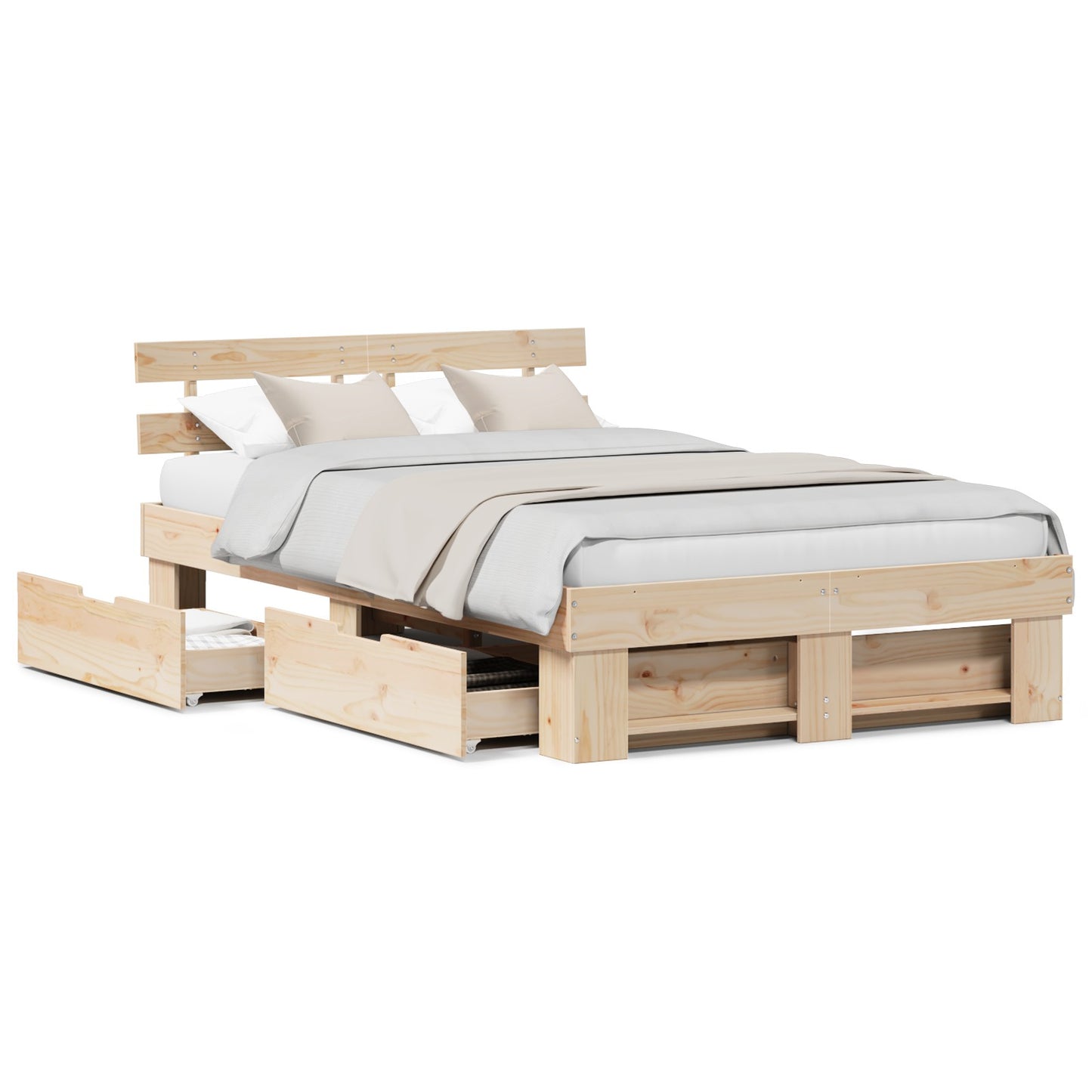 Bettrahmen mit Kopfteil Braun 140 x 190 cm Massives Kiefernholz