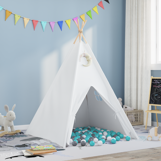 Teepee Zelt Weiß 120 x 120 x 150 cm Stoff und Plastik