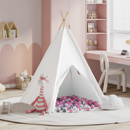 Teepee Zelt Weiß 120 x 120 x 150 cm Stoff und Plastik