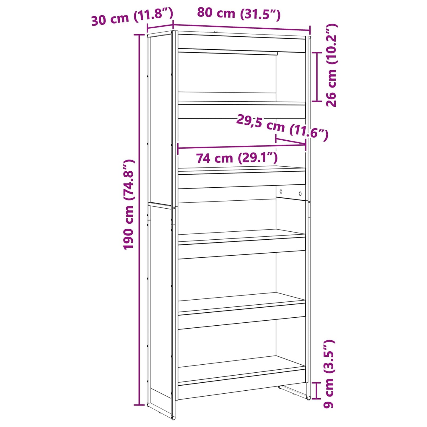 Bücherregal  Altholz 80 x 30 x 155 cm Holzwerkstoff
