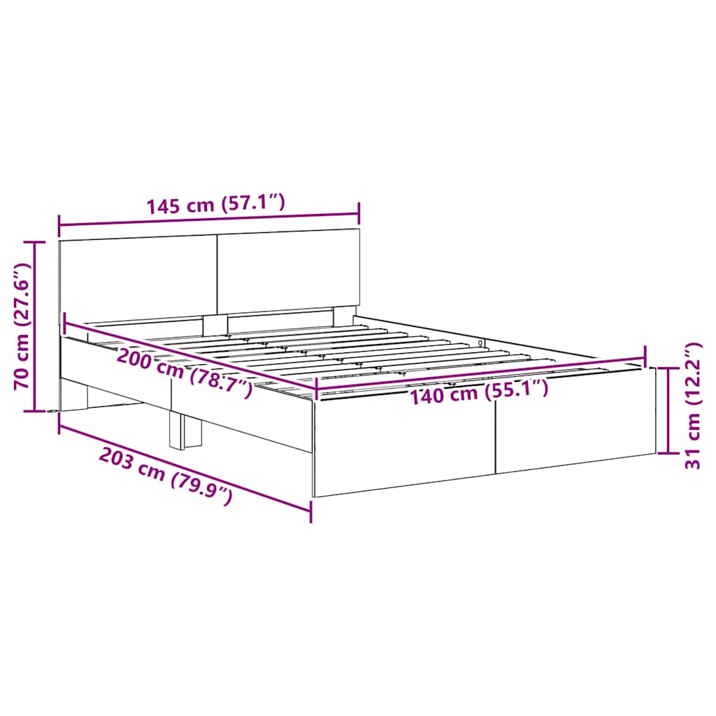 Bettrahmen Schwarz Eichen-Optik 140 x 200 cm Holzwerkstoff