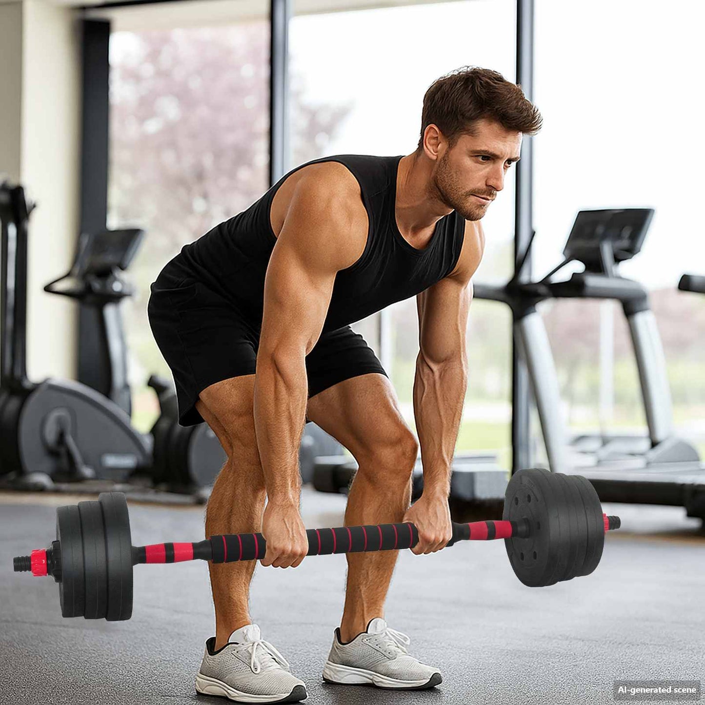 4-in-1 Hantelset Schwarz und Rot 121 x 19,5 x 19,5 cm