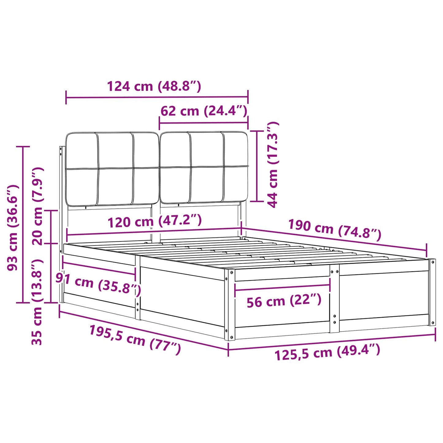 Bettgestell mit gepolstertem Kopfteil Hellgrau 120 x 190 cm