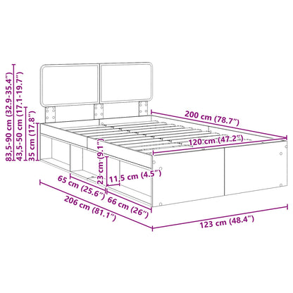 Bettrahmen mit Kopfteil Beton 120 x 200 cm Massives Kiefernholz