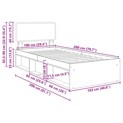 Bettrahmen Schwarz 100 x 200 cm Massives Kiefernholz