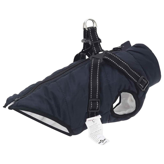 Hundemantel mit Geschirr Marineblau L Fleece und Polyester