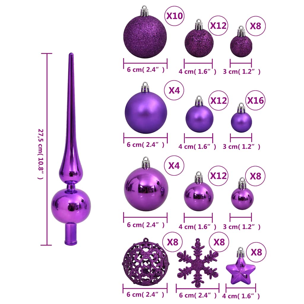111-tlg. Weihnachtskugel-Set Lila Polystyrol