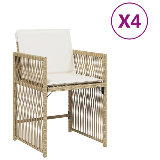 Gartenstühle mit Kissen 4 Stk. Beige Poly Rattan