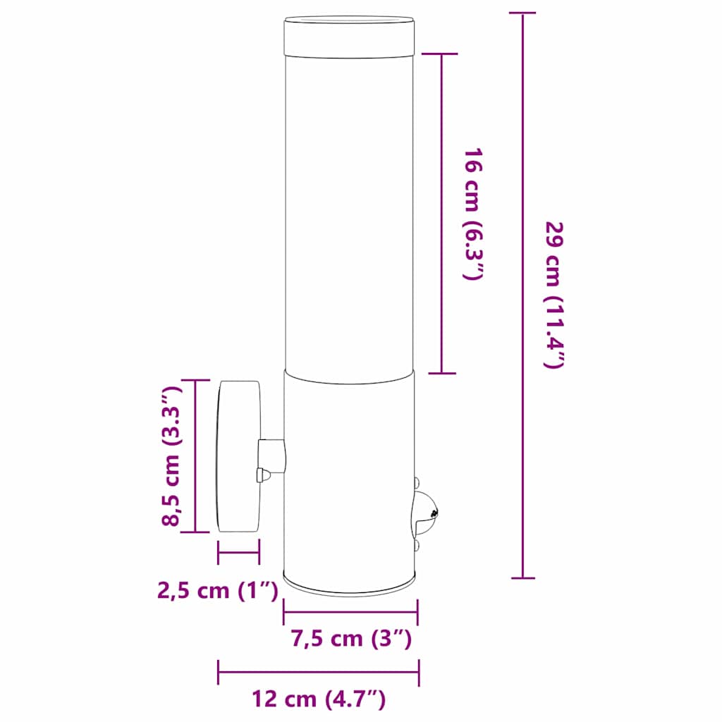 Außenwandlampen 2 pcs Silber 12 x 7.5 x 29 cm Edelstahl