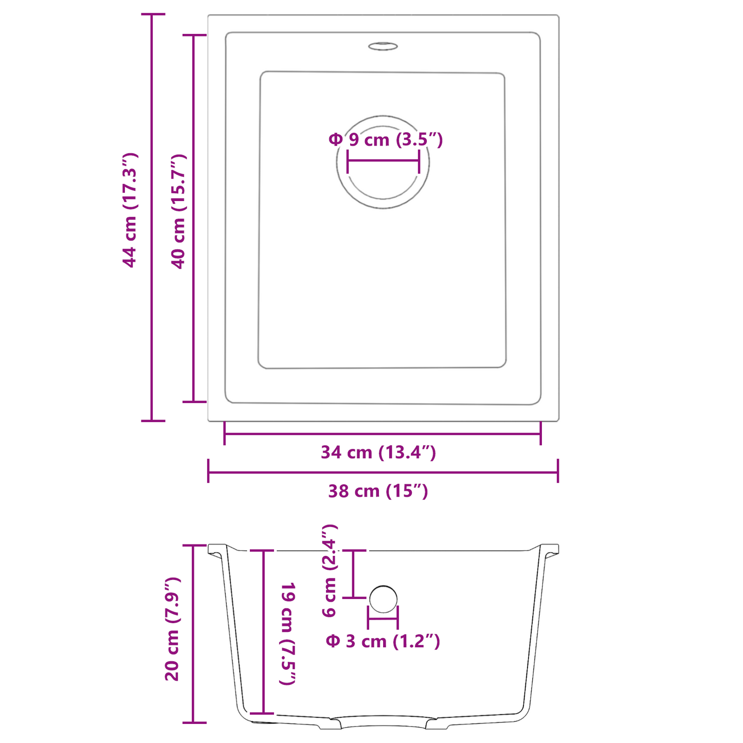 Küchenspüle Weiß 38 x 44 x 20 cm Granit