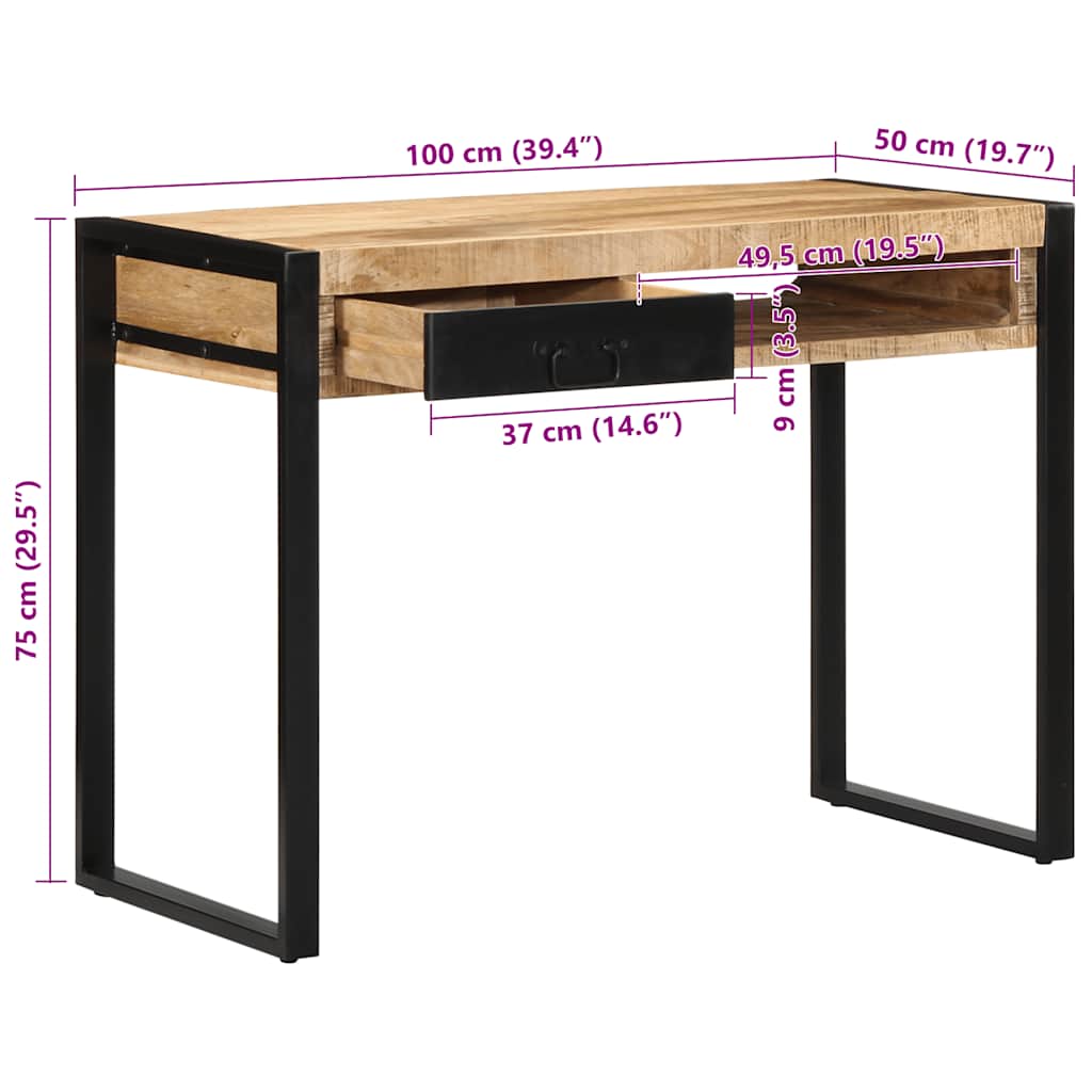 Schreibtisch 100x50x75 cm Raues Massivholz Mango