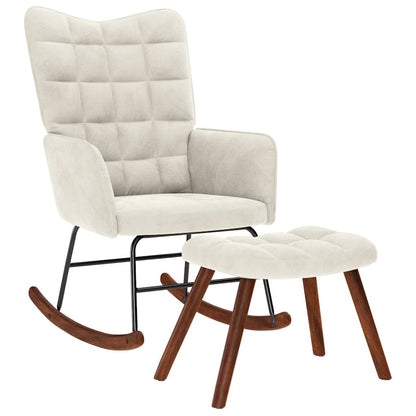 Schaukelstuhl mit Hocker Creme Samt