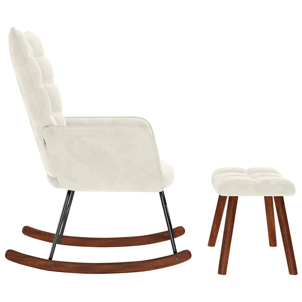 Schaukelstuhl mit Hocker Creme Samt