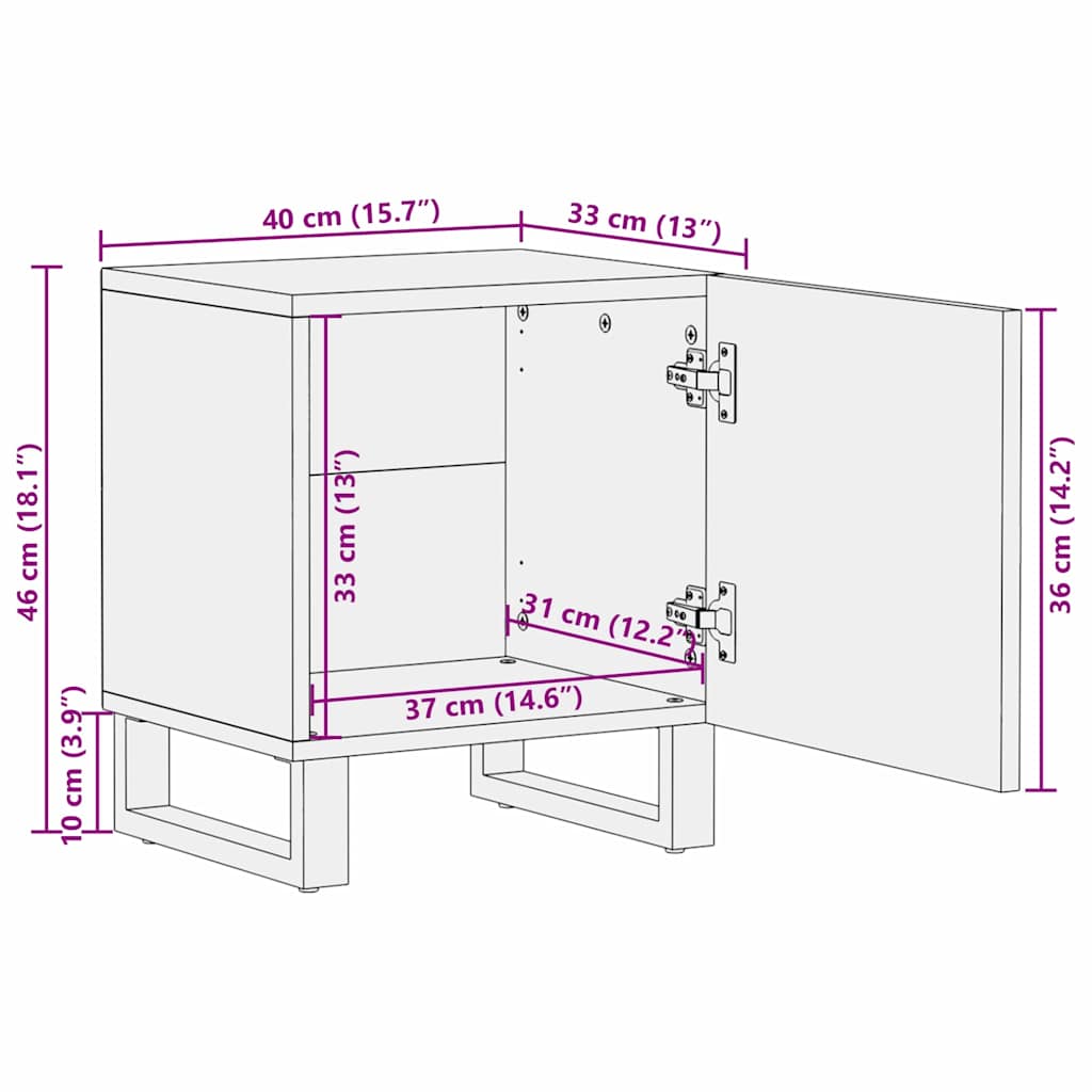Nachttisch Natur 40 x 33,5 x 46 cm Massivholz Mango