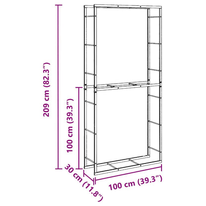Brennholzregal Schwarz 100x30x209 cm Stahl