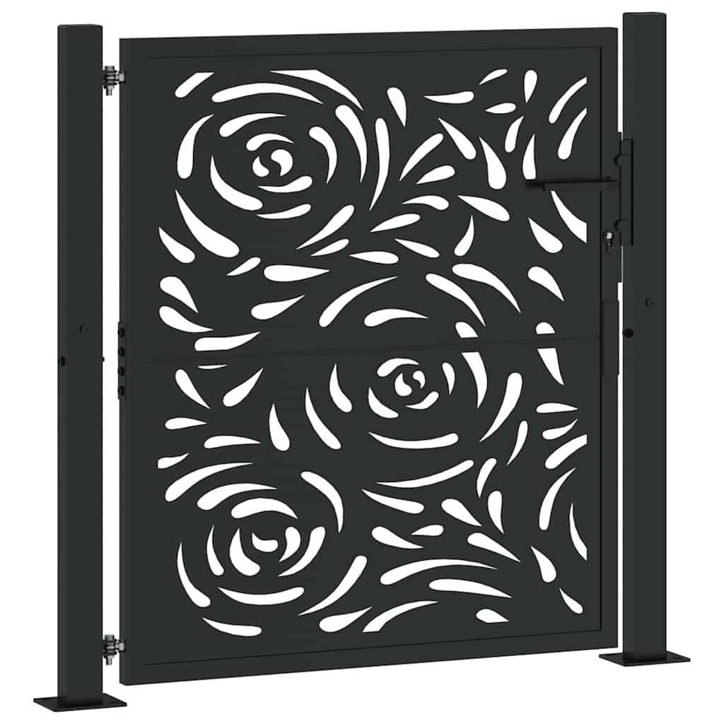 Gartentor Schwarz 100x100 cm Stahl Flammendesign