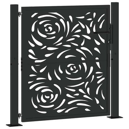 Gartentor Schwarz 100x100 cm Stahl Flammendesign