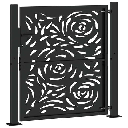 Gartentor Schwarz 100x100 cm Stahl Flammendesign