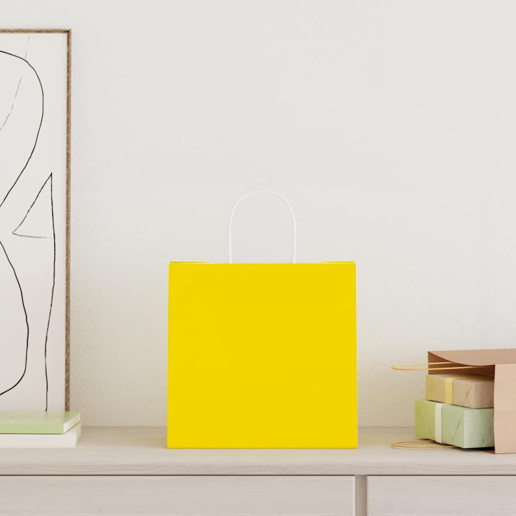 Papiertragetaschen 250 Stk. mit Henkeln Gelb 26x17x25 cm