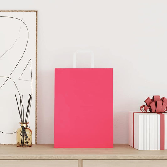Papiertragetaschen 250 Stk. mit Henkeln Rosa 26x12x35 cm