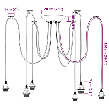 Pendelleuchte mit 6 Fassungen E27 Schwarz Metall