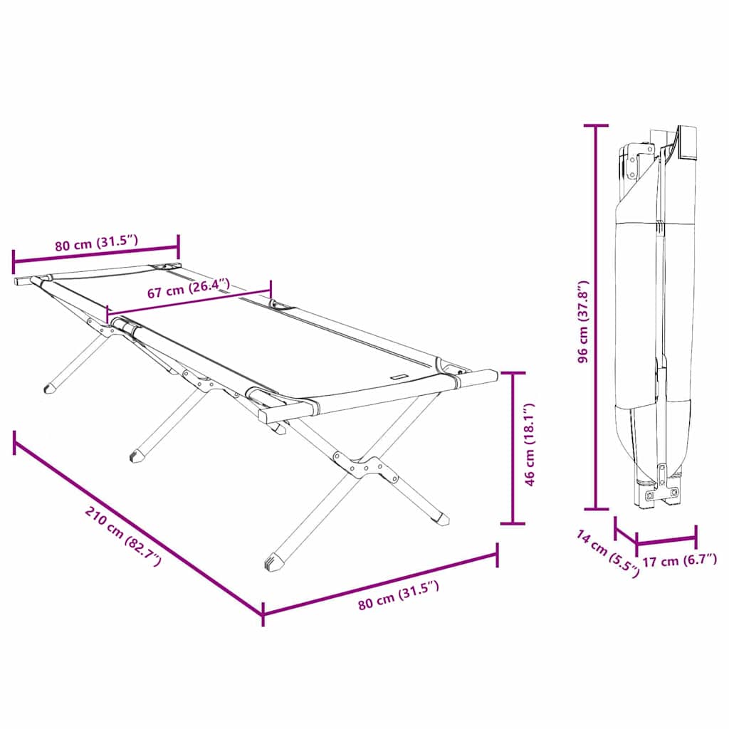 Klapp Schlafbett fürs Camping Rot 210 x 80 x 46 cm Oxford-stoff