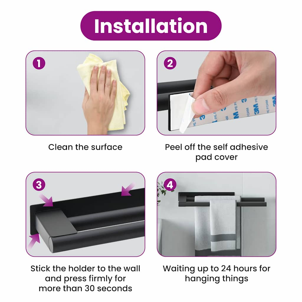 Handtuchhalter Schwarz 40 x 9 x 4 cm Edelstahl