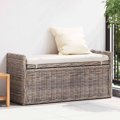 Sitzbank mit Stauraum mit Kissen Grau 110 x 40 x 50 cm Rattan