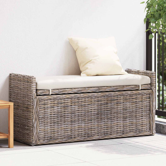 Sitzbank mit Stauraum mit Kissen Grau 110 x 40 x 50 cm Rattan