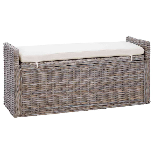 Sitzbank mit Stauraum mit Kissen Grau 110 x 40 x 50 cm Rattan