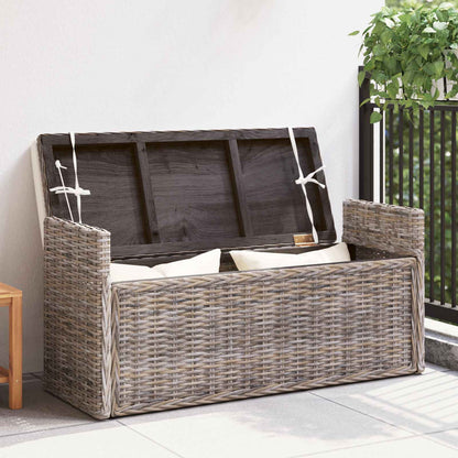 Sitzbank mit Stauraum mit Kissen Grau 110 x 40 x 50 cm Rattan