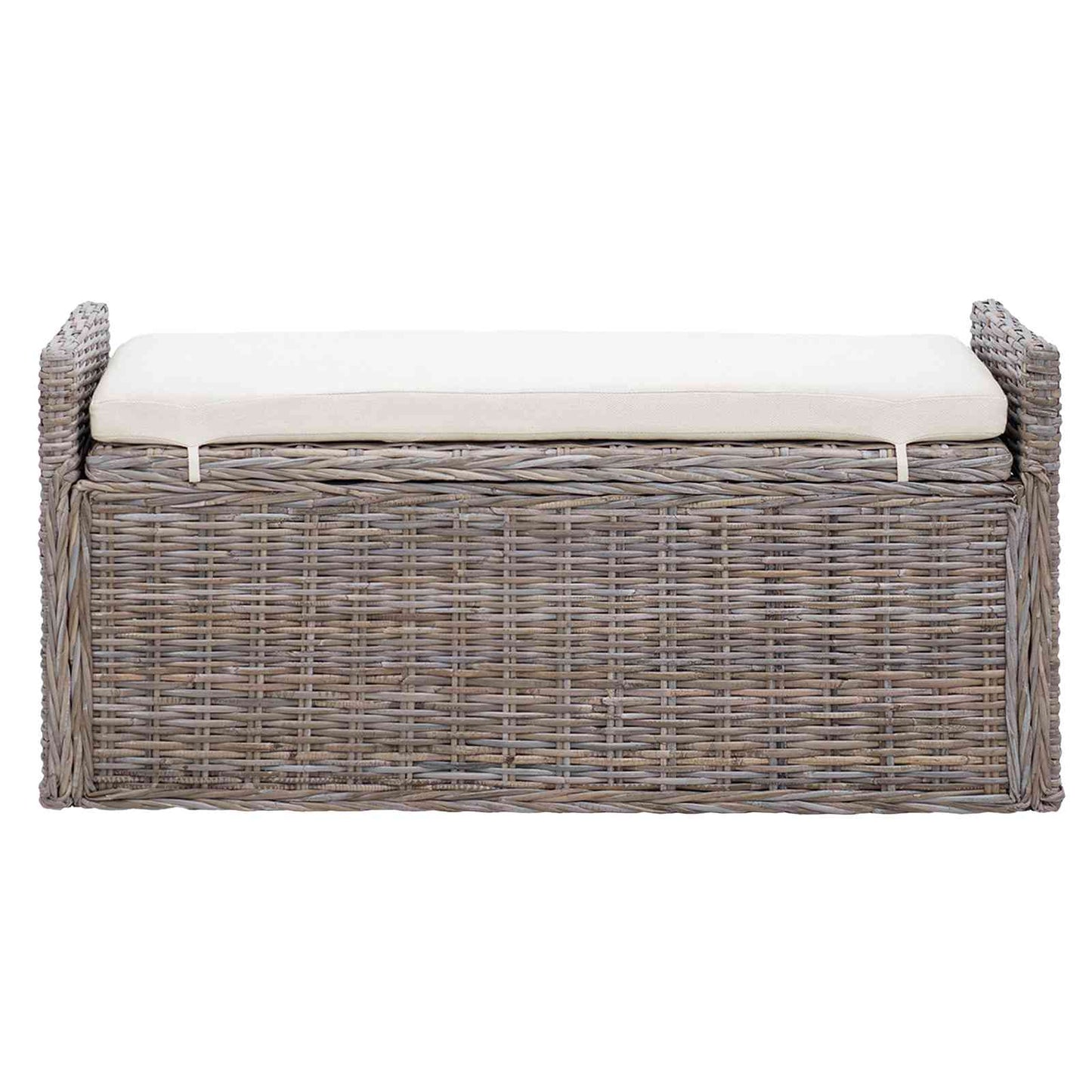 Sitzbank mit Stauraum mit Kissen Grau 110 x 40 x 50 cm Rattan