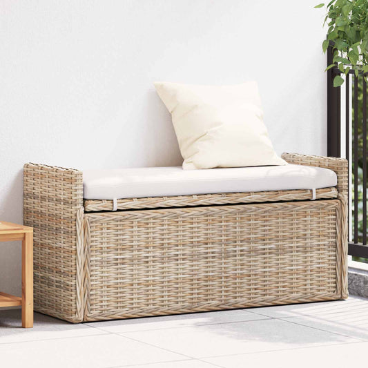 Sitzbank mit Stauraum mit Kissen Natur 110 x 40 x 50 cm Rattan