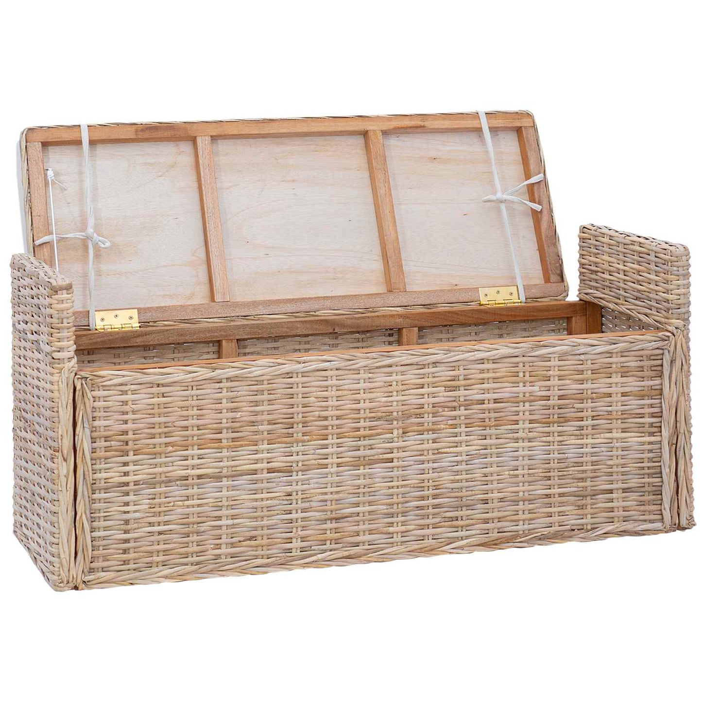 Sitzbank mit Stauraum mit Kissen Natur 110 x 40 x 50 cm Rattan