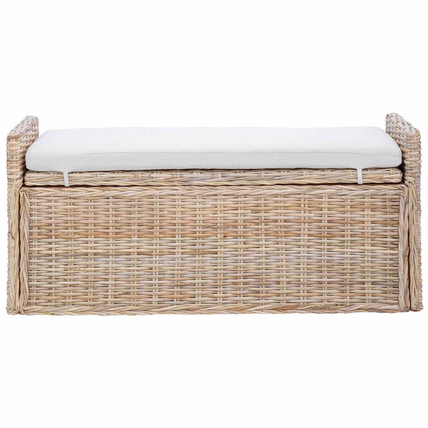 Sitzbank mit Stauraum mit Kissen Natur 110 x 40 x 50 cm Rattan