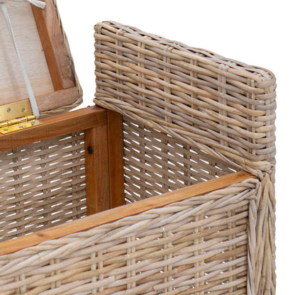 Sitzbank mit Stauraum mit Kissen Natur 110 x 40 x 50 cm Rattan