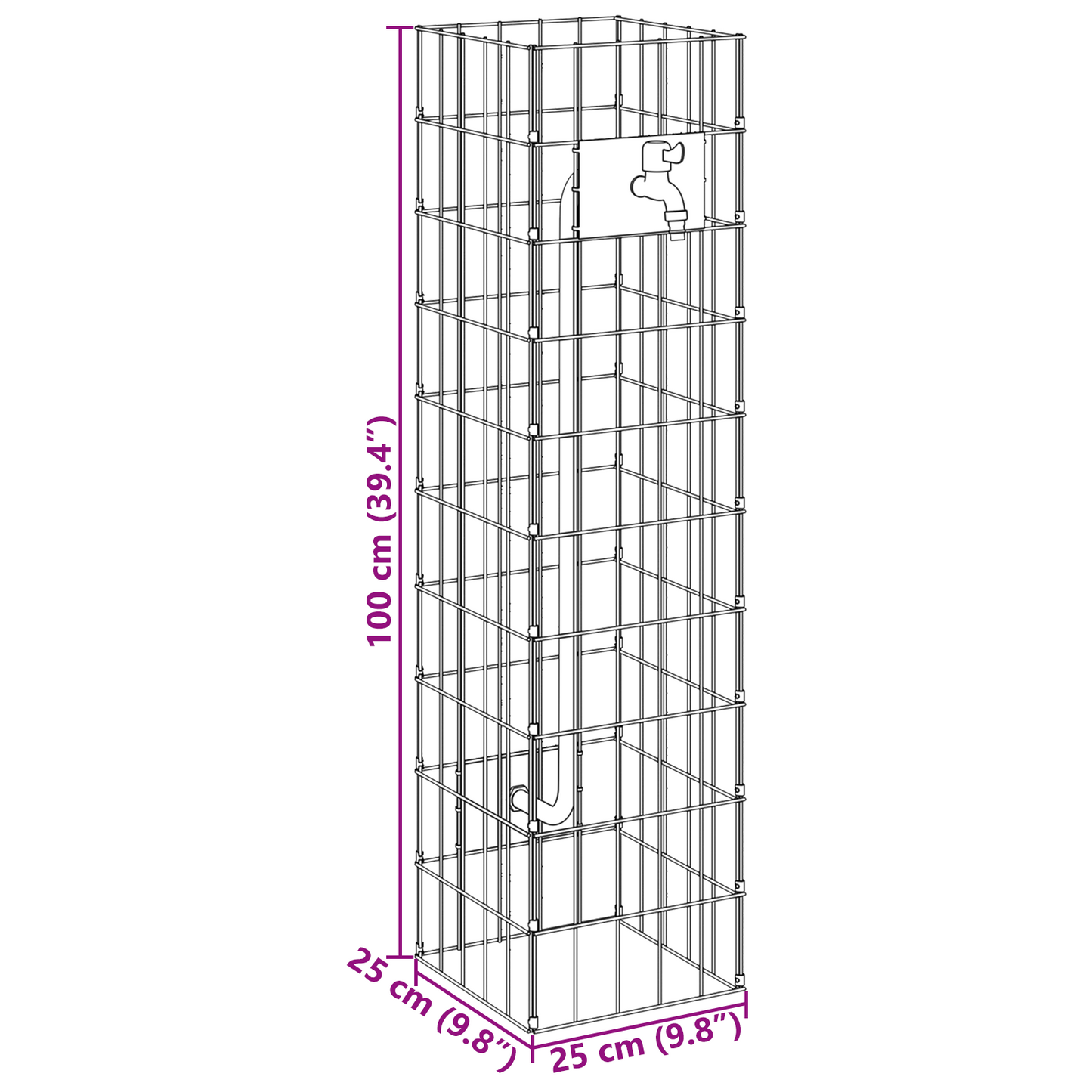 Gabionensäule Silber 25 x 25 x 100 cm Edelstahl