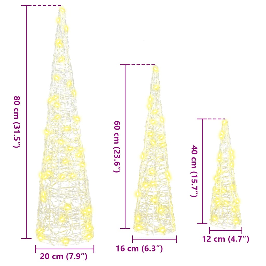 Weihnachtsbaum mit 90 LEDs 3 pcs Warmweiß 20 x 20 x 80 cm Acryl