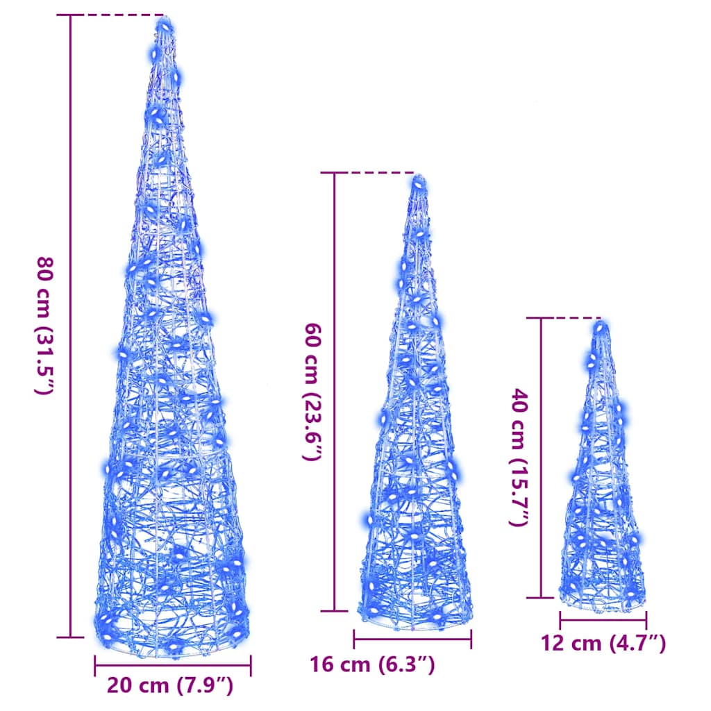 Weihnachtsbaum mit 90 LEDs 3 pcs Blau 20 x 20 x 80 cm Acryl